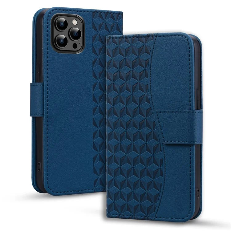 For iPhone 14 Pro Case Imprinted Rhombus Phone Leather Cover