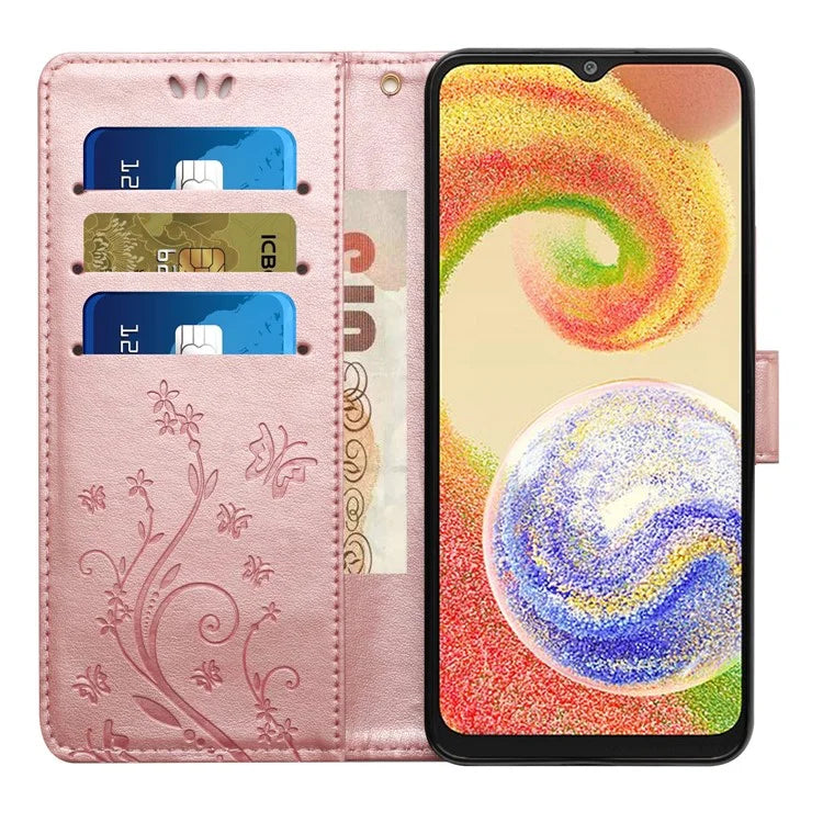 For Samsung Galaxy A05 4G Case Wallet Leather Cover with Imprinted Butterfly