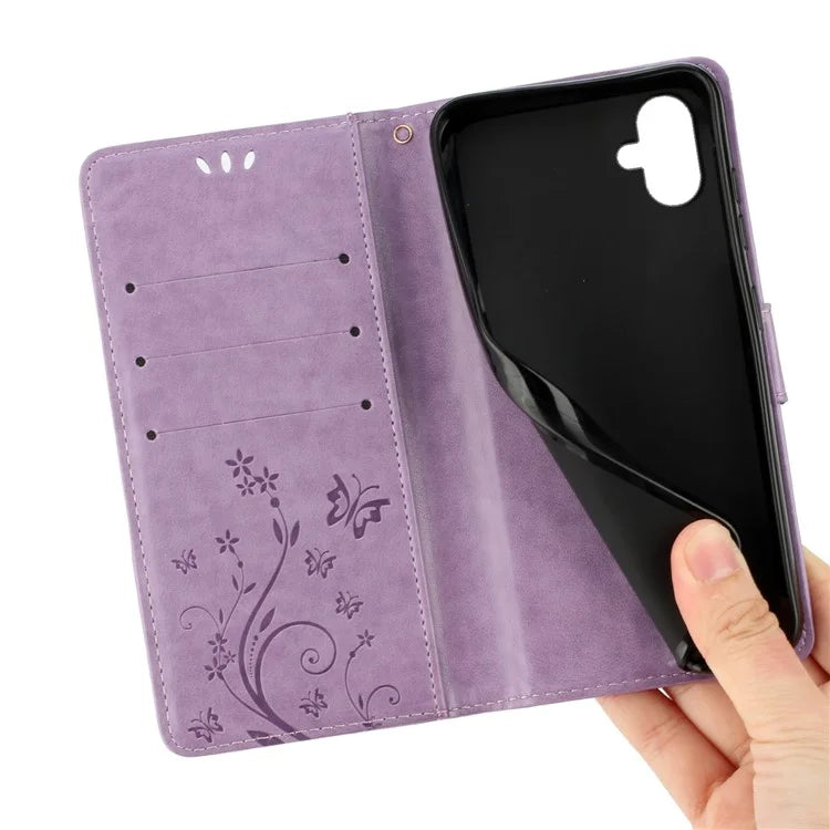 For Samsung Galaxy A05 4G Case Wallet Leather Cover with Imprinted Butterfly