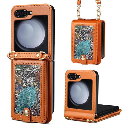 For Samsung Galaxy Z Flip5 5G Case PU Leather + PC Phone Cover with Card Holder
