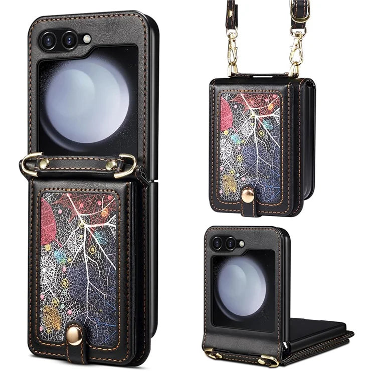 For Samsung Galaxy Z Flip5 5G Case PU Leather + PC Phone Cover with Card Holder
