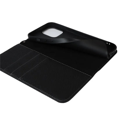 For iPhone 15 Case Litchi Texture Anti-scratch Genuine Cow Leather Cover Stand Wallet