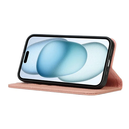 For iPhone 15 Case Litchi Texture Anti-scratch Genuine Cow Leather Cover Stand Wallet