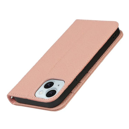 For iPhone 15 Case Litchi Texture Anti-scratch Genuine Cow Leather Cover Stand Wallet