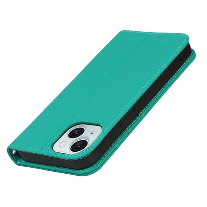 For iPhone 15 Case Litchi Texture Anti-scratch Genuine Cow Leather Cover Stand Wallet