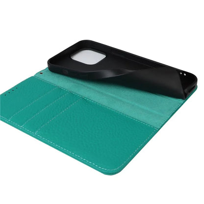 For iPhone 15 Case Litchi Texture Anti-scratch Genuine Cow Leather Cover Stand Wallet