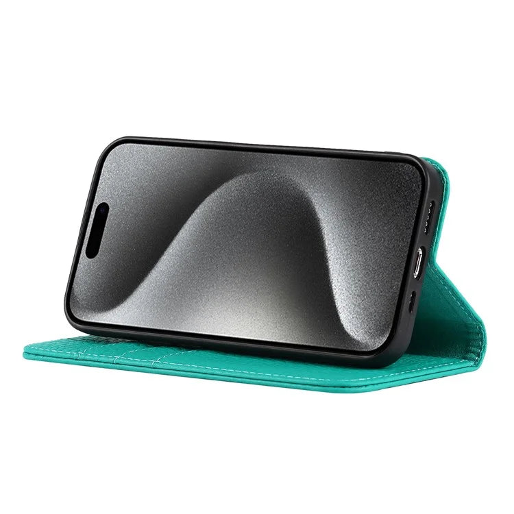 For iPhone 15 Pro Max Case Litchi Texture Genuine Cow Leather Phone Wallet Cover