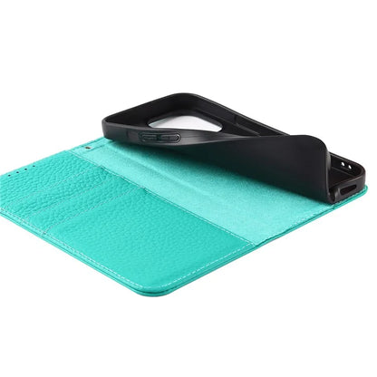 For iPhone 15 Pro Max Case Litchi Texture Genuine Cow Leather Phone Wallet Cover