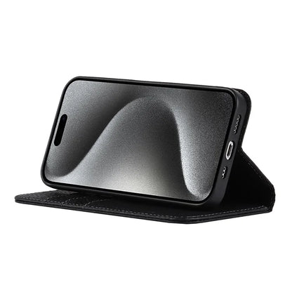 For iPhone 15 Pro Case Genuine Cow Leather Litchi Texture Phone Shell Wallet Cover