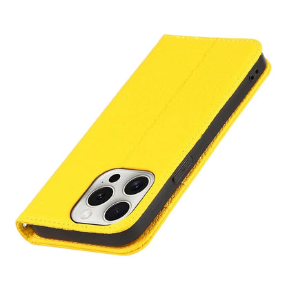 For iPhone 15 Pro Case Genuine Cow Leather Litchi Texture Phone Shell Wallet Cover