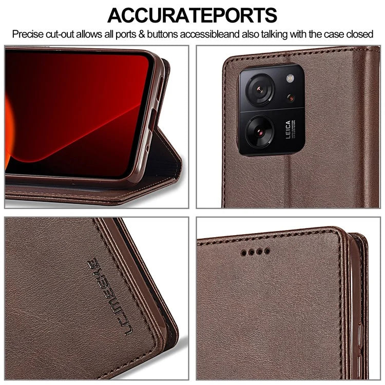 LC.IMEEKE For Xiaomi 13T / 13T Pro / Redmi K60 Ultra Case Calf Texture Leather Wallet Phone Anti-shock Cover