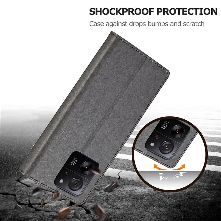 LC.IMEEKE For Xiaomi 13T / 13T Pro / Redmi K60 Ultra Case Calf Texture Leather Wallet Phone Anti-shock Cover