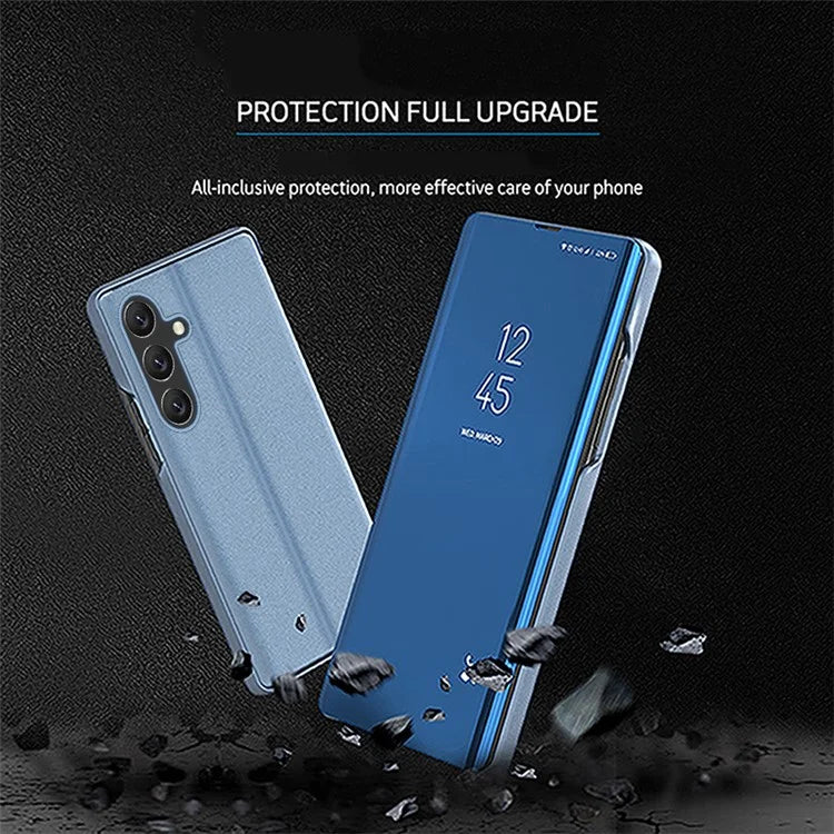 For Samsung Galaxy A05s 4G Case View Window Electroplating Leather Cover  /  Blue