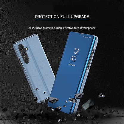 For Samsung Galaxy A05s 4G Case View Window Electroplating Leather Cover  /  Blue