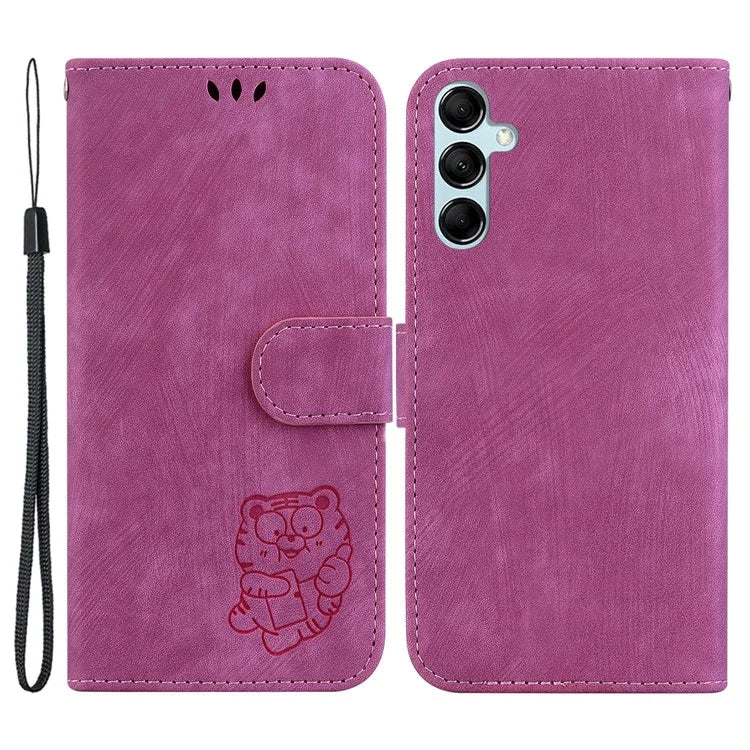 For Samsung Galaxy A15 4G Case Lovely Tiger Imprint Leather Phone Stand Cover