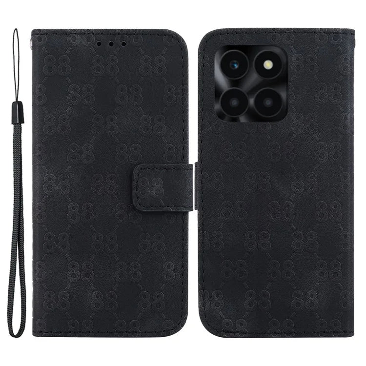 For Honor X6a 4G Case PU Leather Double 8-Shape Imprint Phone Wallet Cover