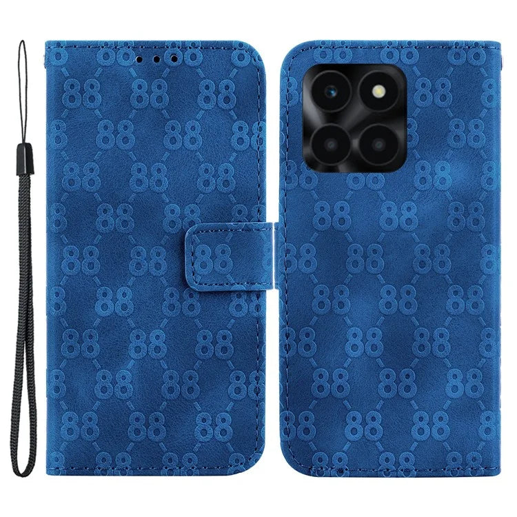 For Honor X6a 4G Case PU Leather Double 8-Shape Imprint Phone Wallet Cover