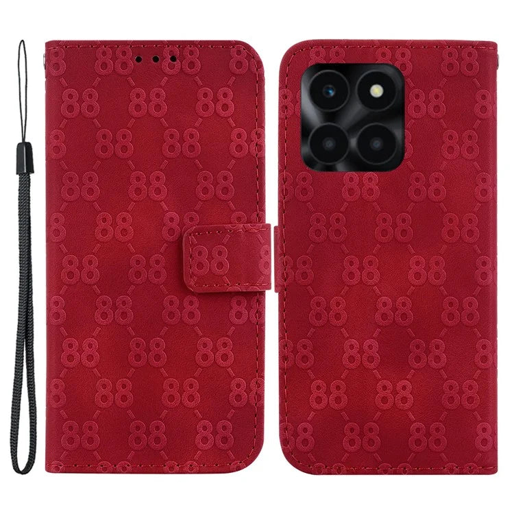 For Honor X6a 4G Case PU Leather Double 8-Shape Imprint Phone Wallet Cover