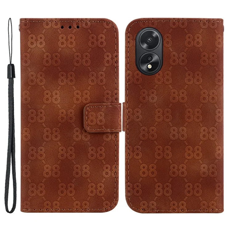 For Oppo A18 4G / A38 4G Case Double 8-Shape Imprint Leather Wallet Cellphone Cover