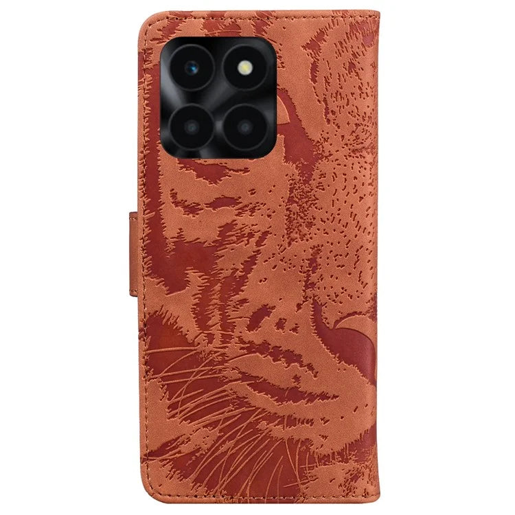 For Honor X6a 4G Case Wallet Phone Cover with Imprinted Tiger Pattern