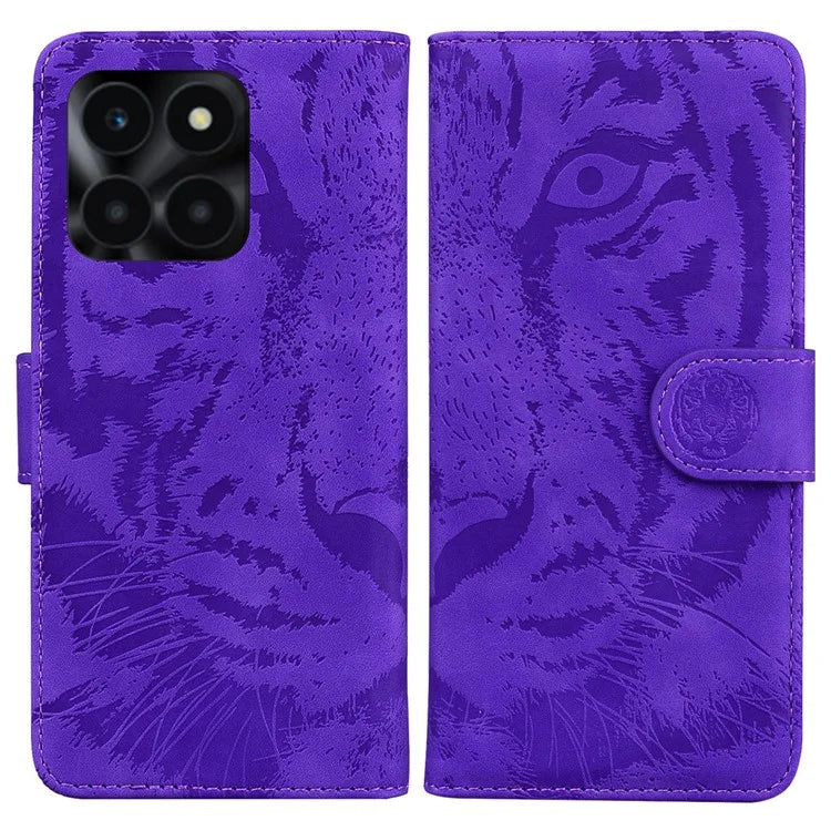 For Honor X6a 4G Case Wallet Phone Cover with Imprinted Tiger Pattern