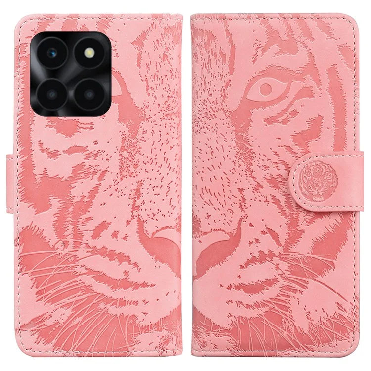 For Honor X6a 4G Case Wallet Phone Cover with Imprinted Tiger Pattern