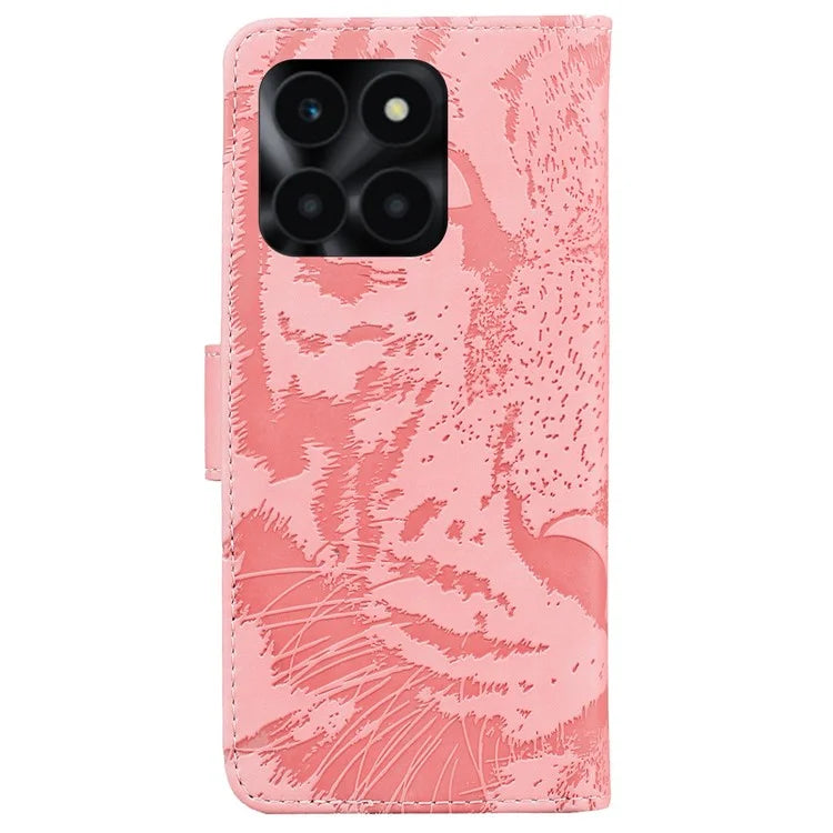 For Honor X6a 4G Case Wallet Phone Cover with Imprinted Tiger Pattern