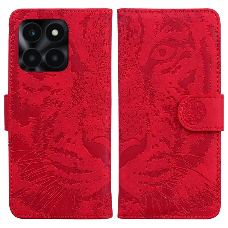 For Honor X6a 4G Case Wallet Phone Cover with Imprinted Tiger Pattern