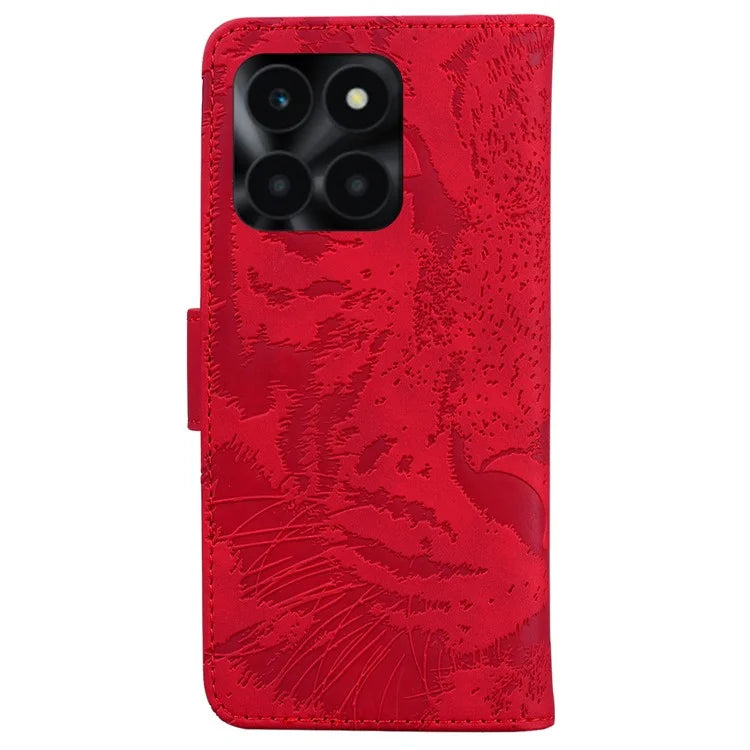 For Honor X6a 4G Case Wallet Phone Cover with Imprinted Tiger Pattern