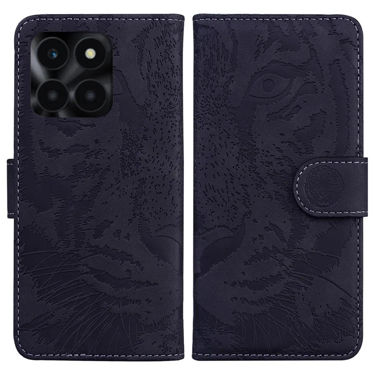 For Honor X6a 4G Case Wallet Phone Cover with Imprinted Tiger Pattern