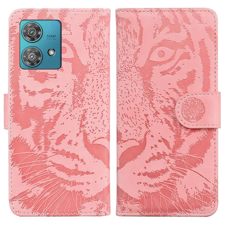 For Motorola Edge 40 Neo 5G Case PU Leather Tiger Imprinted Phone Cover