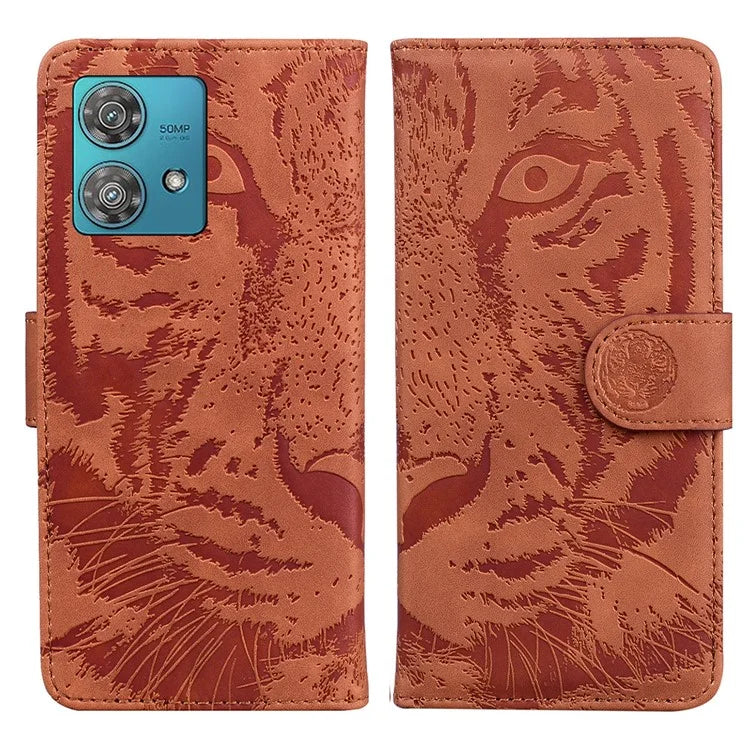 For Motorola Edge 40 Neo 5G Case PU Leather Tiger Imprinted Phone Cover
