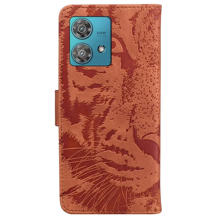 For Motorola Edge 40 Neo 5G Case PU Leather Tiger Imprinted Phone Cover
