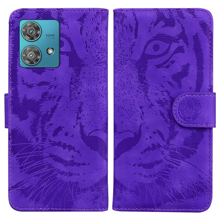 For Motorola Edge 40 Neo 5G Case PU Leather Tiger Imprinted Phone Cover