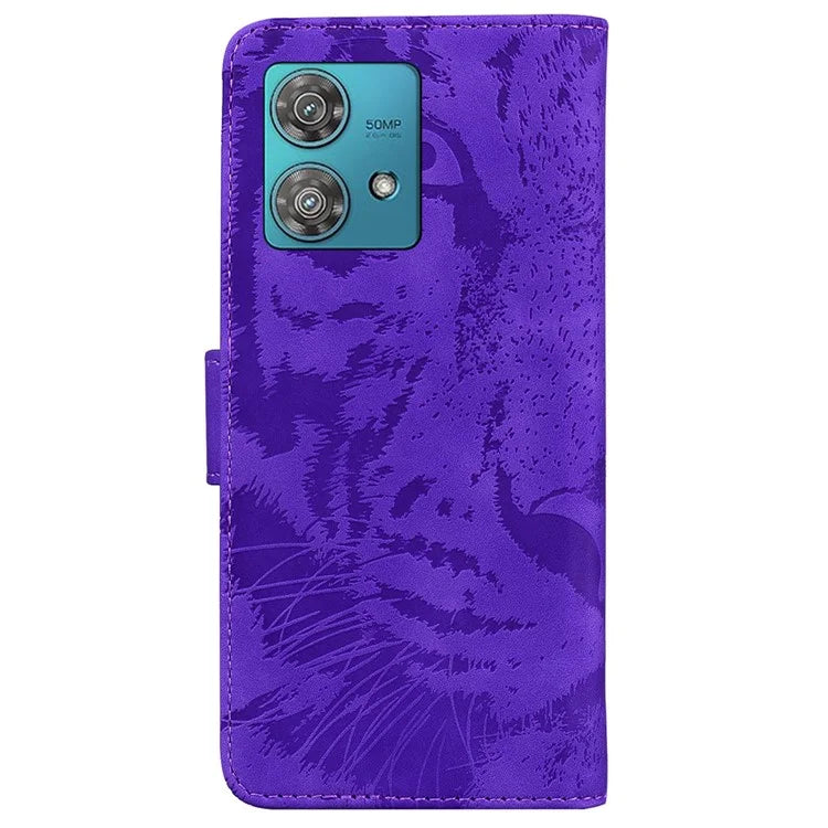 For Motorola Edge 40 Neo 5G Case PU Leather Tiger Imprinted Phone Cover
