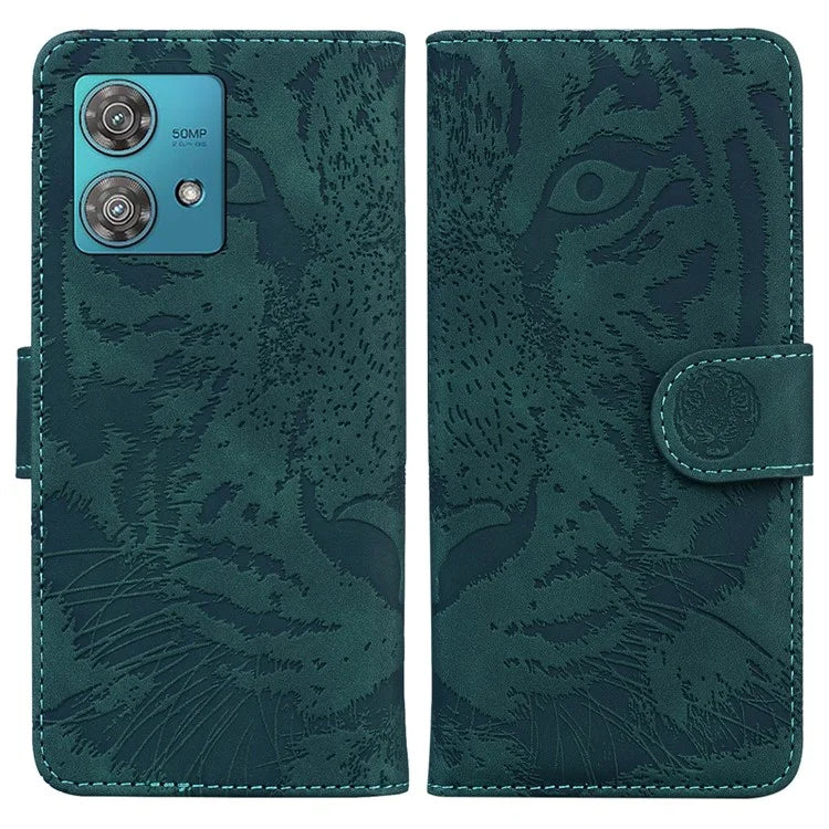 For Motorola Edge 40 Neo 5G Case PU Leather Tiger Imprinted Phone Cover