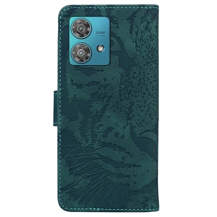 For Motorola Edge 40 Neo 5G Case PU Leather Tiger Imprinted Phone Cover