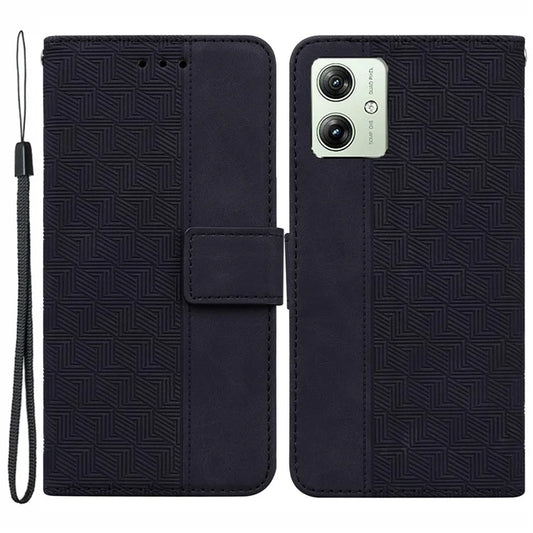 For Motorola Moto G54 5G Cover Wallet Stand Geometry Imprinted Leather Phone Case