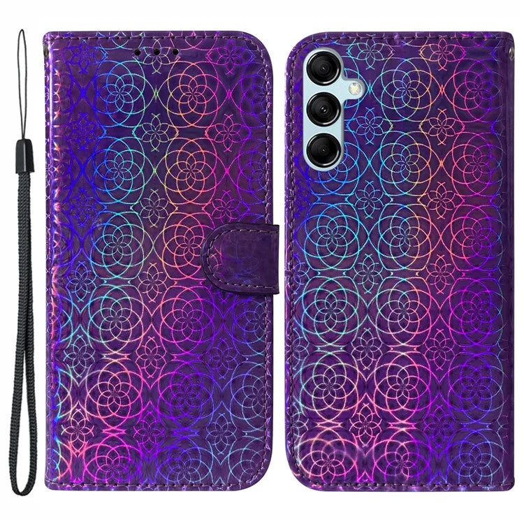 For Samsung Galaxy A15 4G Case PU Leather Dazzling Flower Pattern Phone Cover