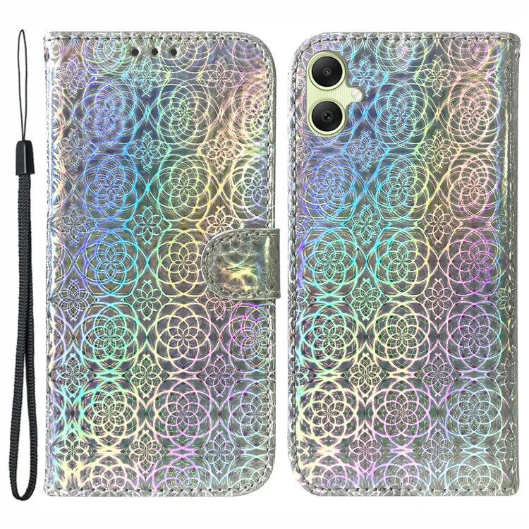 For Samsung Galaxy A05 4G Case Shockproof Dazzling Flower Pattern PU Leather Phone Cover