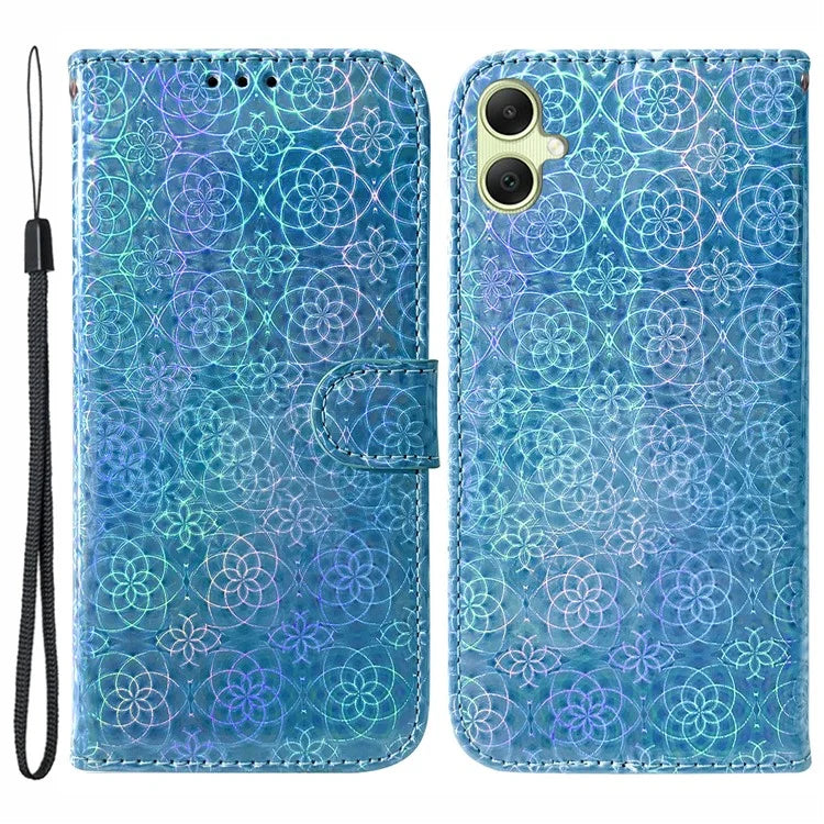 For Samsung Galaxy A05 4G Case Shockproof Dazzling Flower Pattern PU Leather Phone Cover