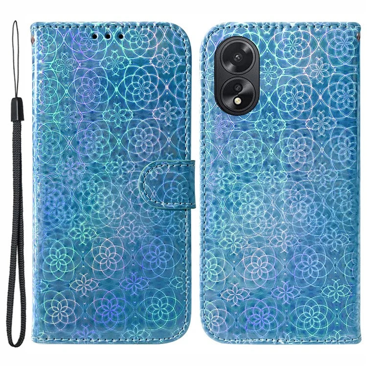 For Oppo A18 4G / A38 4G Case Slim-Fit Shell Dazzling Flower Pattern PU Leather Phone Cover Wallet
