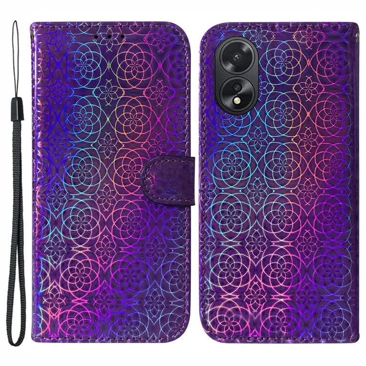 For Oppo A18 4G / A38 4G Case Slim-Fit Shell Dazzling Flower Pattern PU Leather Phone Cover Wallet