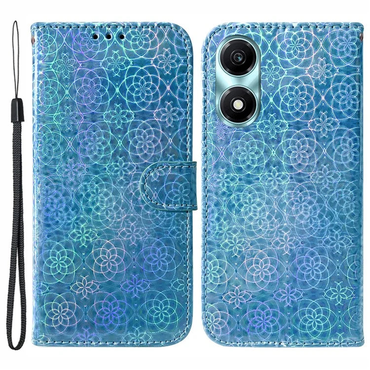 For Honor X5 Plus Anti-Scratch Leather Phone Case Dazzling Flower Pattern Cover