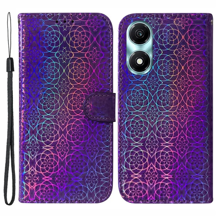 For Honor X5 Plus Anti-Scratch Leather Phone Case Dazzling Flower Pattern Cover