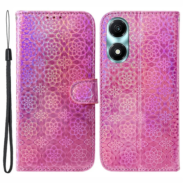For Honor X5 Plus Anti-Scratch Leather Phone Case Dazzling Flower Pattern Cover