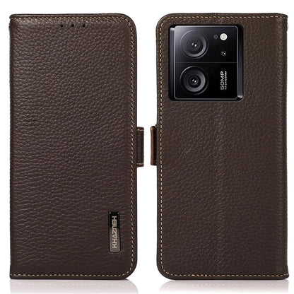 KHAZNEH For Xiaomi 13T Pro / 13T / Redmi K60 Ultra Case Genuine Cow Leather Cell Phone Cover Wallet with RFID Blocking