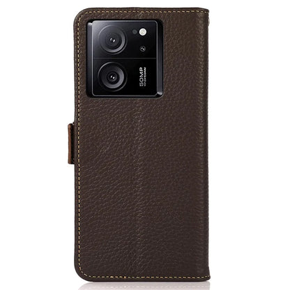 KHAZNEH For Xiaomi 13T Pro / 13T / Redmi K60 Ultra Case Genuine Cow Leather Cell Phone Cover Wallet with RFID Blocking