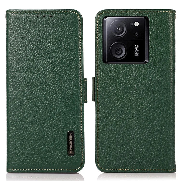 KHAZNEH For Xiaomi 13T Pro / 13T / Redmi K60 Ultra Case Genuine Cow Leather Cell Phone Cover Wallet with RFID Blocking