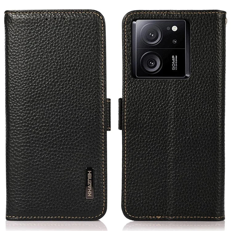 KHAZNEH For Xiaomi 13T Pro / 13T / Redmi K60 Ultra Case Genuine Cow Leather Cell Phone Cover Wallet with RFID Blocking